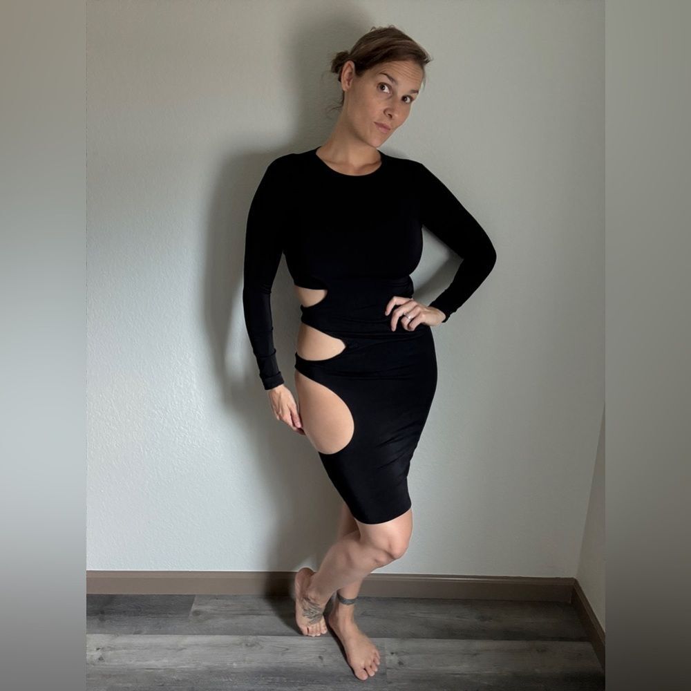 Fashion Nova Cut Out Dress Long Sleeve Black Small Streetwear